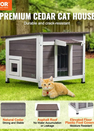 Outdoor Cat House Weatherproof, Feral Cat Shelter for Multiple Cats, Outdoor Wooden Cat Rabbit House with a Window, Open Roof and PVC Door Flaps, 24"L x 21"W x 18"H