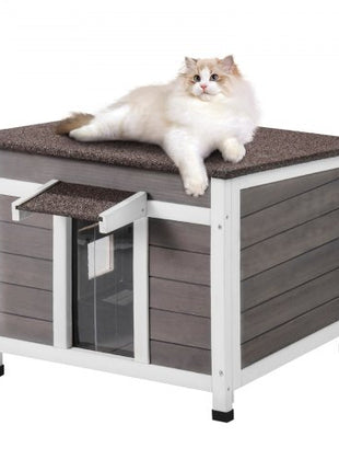 Outdoor Cat House Weatherproof, Feral Cat Shelter for Multiple Cats, Outdoor Wooden Cat Rabbit House with a Window, Open Roof and PVC Door Flaps, 24"L x 21"W x 18"H