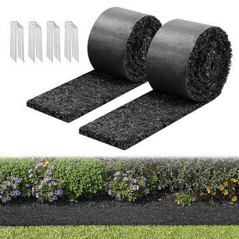 Rubber Mulch Mat Roll, 2 Rolls 120 x 4.5 in, Recycled Rubber Permanent Mulch Edging Border, Natural-Looking Flower Barrier with Stakes, 0.5 in Thick Cuttable Garden Edgings for Landscaping