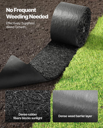 Rubber Mulch Mat Roll, 140 x 4.5 in, Recycled Rubber Permanent Mulch Edging Border, Natural-Looking Flower Barrier with Stakes, 0.5 in Thick Cuttable Garden Edgings for Landscaping