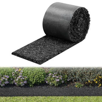 Rubber Mulch Mat Roll, 140 x 4.5 in, Recycled Rubber Permanent Mulch Edging Border, Natural-Looking Flower Barrier with Stakes, 0.5 in Thick Cuttable Garden Edgings for Landscaping