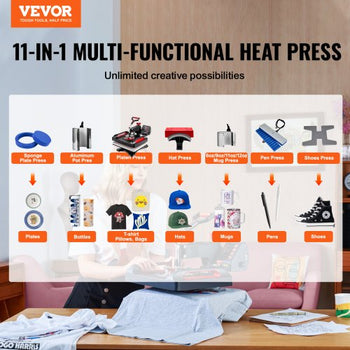 11 in 1 Heat Press, 12 x 15 Inch, Multifunctional Clamshell Printer, Digital Dual-Tube Heat Press Transfer Machine, Swing Away Sublimation Machine for T-Shirt Hat Cap Mug Plate Pen Shoes Black