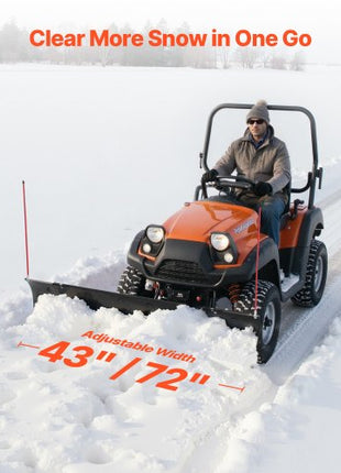 Snow Plow Blade, 43 in/72 in Width Adjustable Snow Plow Kit, Easy to Detach, Universal Mount Plowing Attachment with Rubber Flaps, Heavy Duty Steel Blade, Compatible with Most UTV &  ATV