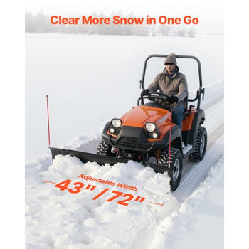 Snow Plow Blade, 43 in/72 in Width Adjustable Snow Plow Kit, Easy to Detach, Universal Mount Plowing Attachment with Rubber Flaps, Heavy Duty Steel Blade, Compatible with Most UTV &  ATV