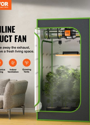 Inline Duct Fan, 6-Inch 402 CFM with Temperature Humidity Controller, Quiet EC-motor Ventilation Exhaust Fan for Cooling Booster, Grow Tents, Hydroponics