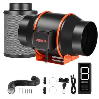 Inline Duct Fan Kit with Carbon Filter, 402 CFM 6 inch EC Motor Ventilation Fan with 3-Speed Circulation, 10-Speed PWM Controller, Timer, Cooling for Grow Tents, Indoor Gardening, Hydroponics