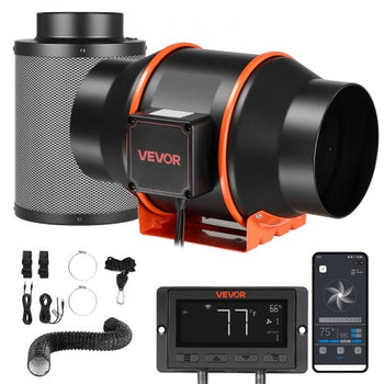 Inline Duct Fan Kit Carbon Filter, 402 CFM 6 inch EC Motor Exhaust Ventilation Fan with 10-Speed, PWM Controller, App Control, Timer, Cooling System for Grow Tent, Indoor Gardening, Hydroponics