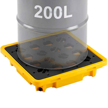 Spill Containment Pallet, 1 Drum Low Profile Spill Containment Modular Platform, 11.4 Gallon Sump, 1543 lbs Load Capacity, Heavy-Duty Polyethylene Tray with Drain, 26.4" x 26.6" x 5.9", Yellow