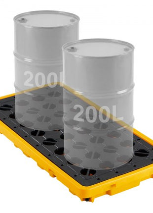 Spill Containment Pallet, 2 Drum Low Profile Spill Containment Modular Platform, 21 Gallon Sump, 4409 lbs Load Capacity, Heavy-Duty Polyethylene Tray with Drain, 51.8" x 26.8" x 5.9", Yellow