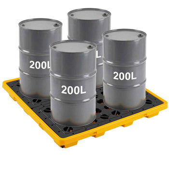 Spill Containment Pallet, 4 Drum Low Profile Spill Containment Modular Platform, 31 Gallon Sump, 8818 lbs Load Capacity, Heavy-Duty Polyethylene Tray with Drain, 51.4" x 50.4" x 5.9", Yellow