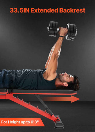 Weight Bench, 1200lbs Heavy Duty Stable Weight Bench Press for Full Body Workout, Adjustable Exercise Sit up Bench for Home Gym Strength Training, Flat Bench with Quick Folding & Fast Adjustment