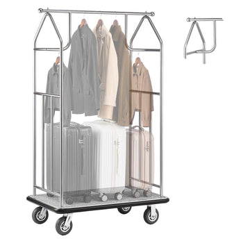 Hotel Luggage Cart, 800 LBS Load Capacity, Brushed Stainless Steel Finish Bellman's Cart, Valet Cart with Grey Carpeted Deck and 6-inch Rubber Wheels, Ideal for Hotels, Condos, Resorts, Silver