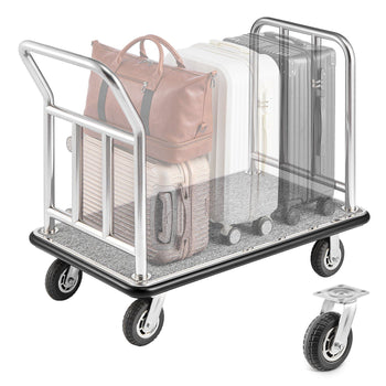 Hotel Luggage Cart, 750 LBS Load Capacity, Deluxe Platform Truck with Removable Front Frame, Valet Cart with Grey Carpeted Deck and 6-inch Rubber Wheels, Ideal for Hotels, Condos, Resorts