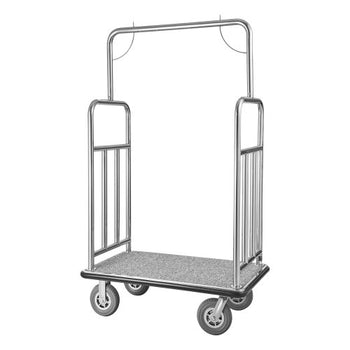 Hotel Luggage Cart, 1200 LBS Load Capacity, Brushed Stainless Steel Finish Bellman's Cart, Valet Cart with Grey Carpeted Deck and 8-inch Rubber Wheels, Ideal for Hotels, Condos, Resorts, Silver