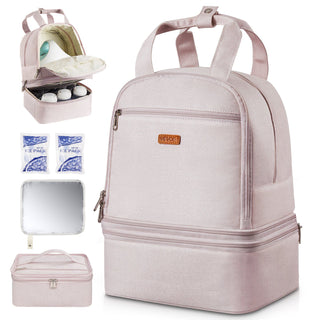 Breast Pump Backpack, Breast Feeding Bag with Ice Pack, Fits for S1/S2, Pumping Accessories & Breastmilk Storage, Portable Pump Carrying Case for Work, Travel and Family Use, Light Pink