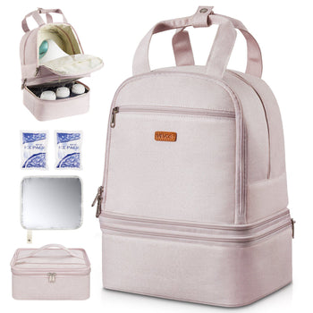 Breast Pump Backpack, Breast Feeding Bag with Ice Pack, Fits for S1/S2, Pumping Accessories & Breastmilk Storage, Portable Pump Carrying Case for Work, Travel and Family Use, Light Pink