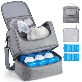 Breast Pump Bag, Breast Feeding Bag with Ice Pack, Fits for S1/S2, Pumping Accessories & Breastmilk Storage, Portable Pump Carrying Case for Work, Travel and Family Use, Grey