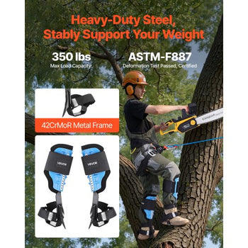 Tree Climbing Spikes, Height-Adjustable Tree Climbing Gear with Straps & Padding Cushion, 350 lbs Load Capacity, Heavy Duty Steel Climb Spurs Arborist Equipment for Fruit Picking Hunting