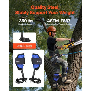 Tree Climbing Spikes Set, Height-Adjustable Tree Climbing Gear with Straps & Harness, 350 lbs Load Capacity, Heavy Duty Steel Climb Spurs Arborist Equipment for Fruit Picking Hunting