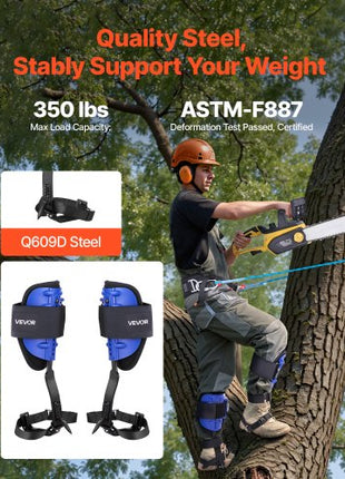 Tree Climbing Spikes Set, Height-Adjustable Tree Climbing Gear with Straps & Waist Harness, 350 lbs Load Capacity, Heavy Duty Steel Climb Spurs Arborist Equipment for Fruit Picking Hunting