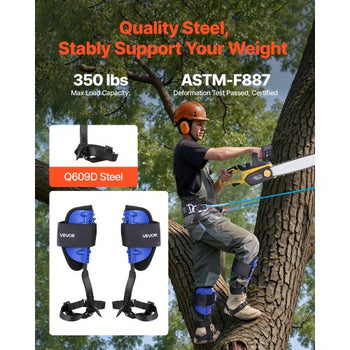Tree Climbing Spikes Set, Height-Adjustable Tree Climbing Gear with Straps & Waist Harness, 350 lbs Load Capacity, Heavy Duty Steel Climb Spurs Arborist Equipment for Fruit Picking Hunting