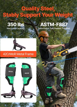 Tree Climbing Spikes Set, Height-Adjustable Tree Climbing Gear with Straps & Spike Protectors, 350 lbs Load Capacity, Heavy Duty Steel Climb Spurs Arborist Equipment for Fruit Picking Hunting