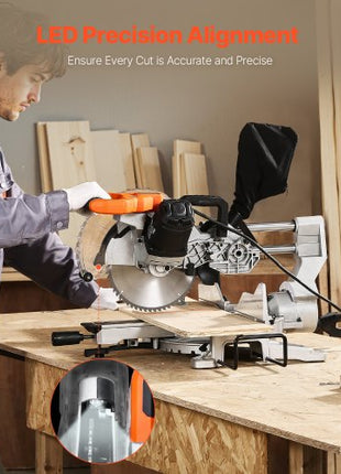 Sliding Compound Miter Saw, 10-Inch Blade, 15 Amp Motor, 60-Tooth, Corded Double Bevel Sliding Miter Saw, LED Precision Alignment, Angle Adjustable, for Wood, Composite Decking, Laminates