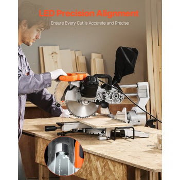 Sliding Compound Miter Saw, 10-Inch Blade, 15 Amp Motor, 60-Tooth, Corded Double Bevel Sliding Miter Saw, LED Precision Alignment, Angle Adjustable, for Wood, Composite Decking, Laminates