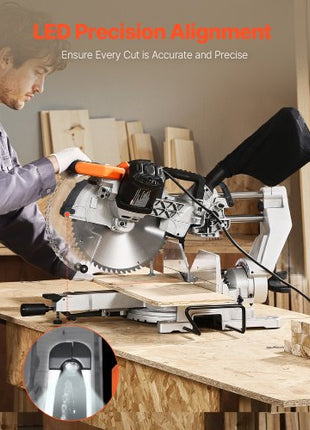 Sliding Compound Miter Saw, 12-Inch Blade, 15 Amp Motor, 60-Tooth, Corded Double Bevel Sliding Miter Saw, LED Precision Alignment, Angle Adjustable, for Wood, Composite Decking, Laminates