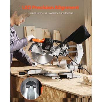 Sliding Compound Miter Saw, 12-Inch Blade, 15 Amp Motor, 60-Tooth, Corded Double Bevel Sliding Miter Saw, LED Precision Alignment, Angle Adjustable, for Wood, Composite Decking, Laminates