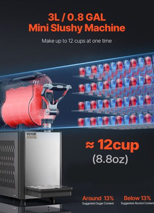 Commercial Slushy Machine, 3L Single Tank Frozen Drink Machine, 12 Cups Stainless Steel Margarita Smoothie Frozen Drink Maker, Slushie Maker for Home Party Restaurants Cafe Bars