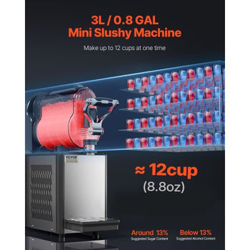 Commercial Slushy Machine, 3L Single Tank Frozen Drink Machine, 12 Cups Stainless Steel Margarita Smoothie Frozen Drink Maker, Slushie Maker for Home Party Restaurants Cafe Bars