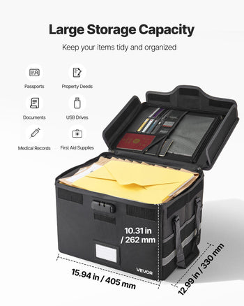 Fireproof Document Box, 1832 ℉ Heat Insulated Fireproof & Waterproof Box with Lock, Portable File Storage Security Organizer Home Office Travel Use, for Passports, Important Documents & Files