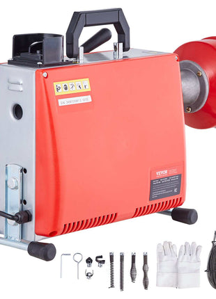 66FT x 5/8 Inch Drain Cleaner Machine, 250W Electric Sewer Snake Auger Manual Feed - with 7 Cutters, 2 Steel Cables (66' x 5/8" and 15' x 3/8")& CW/CCW Control for 1.6" to 4" Pipes