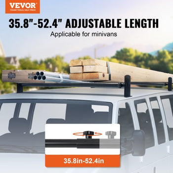 Van Roof Ladder Rack, 2 Bars Alloy Steel Roof Racks, 500 LBS Capacity Roof Rack, Adjustable Length 35.8"-52.4", Van Ladder Rack Compatible with Chevrolet Express, GMC Savana, etc, Drilling Mount