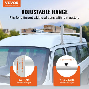 Van Roof Ladder Rack, 2 Bar Alloy Steel Ladder Racks, Adjustable from 47.2"-78.7", 500 lbs Capacity, Roof Rack Compatible with Full-size Vans with Rain Gutter, Chevrolet Express, GMC Savana, etc