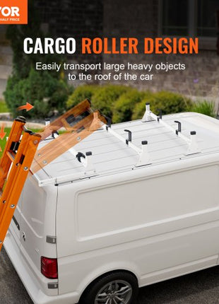 Trailer Ladder Rack, 54" 3 Crossbars Ladder Roof Rack, Heavy-duty Steel Van Roof Rack, 800 lbs Capacity Van Ladder Rack with Cargo Roller and Straps, Fit for Ford Transit 150 250 350, 2015-2022
