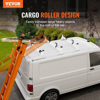 Trailer Ladder Rack, 54" 3 Crossbars Ladder Roof Rack, Heavy-duty Steel Van Roof Rack, 800 lbs Capacity Van Ladder Rack with Cargo Roller and Straps, Fit for Ford Transit 150 250 350, 2015-2022