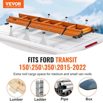 Trailer Ladder Rack, 54" 3 Crossbars Ladder Roof Rack, Heavy-duty Steel Van Roof Ladder Rack, 800 lbs Capacity Van Ladder Rack with Straps, Fit for Ford Transit 150, 250, 350, 2015-2022