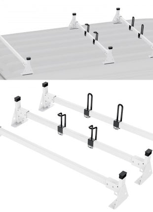 Trailer Ladder Rack, 54" 3 Crossbars Ladder Roof Rack, Heavy-duty Steel Van Roof Ladder Rack, 800 lbs Capacity Van Ladder Rack with Straps, Fit for Ford Transit 150, 250, 350, 2015-2022