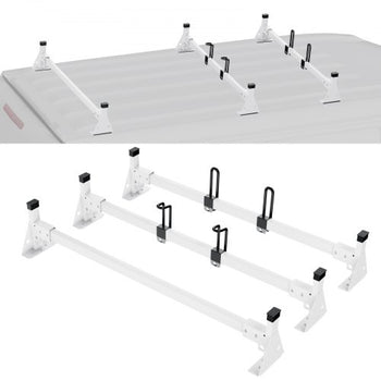 Trailer Ladder Rack, 54" 3 Crossbars Ladder Roof Rack, Heavy-duty Steel Van Roof Ladder Rack, 800 lbs Capacity Van Ladder Rack with Straps, Fit for Ford Transit 150, 250, 350, 2015-2022