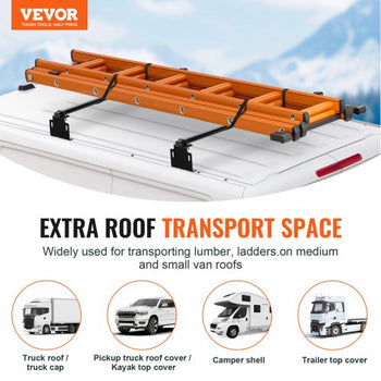 Trailer Ladder Rack, 60" 2 Crossbars Ladder Roof Rack, Heavy-duty Steel Van Roof Ladder Rack, 500 lbs Capacity Van Ladder Rack, Fit for Universal Truck Roofs