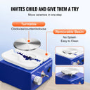 VEVOR kids' clay turntable, blue, stainless steel, easy-clean removable basin, 360° rotation for effortless pottery.