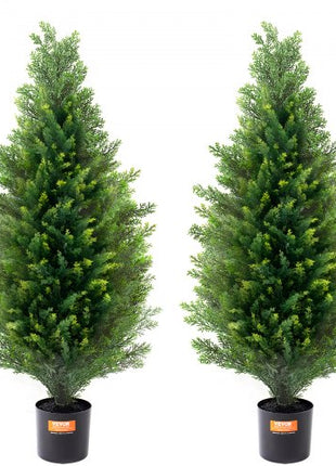 Artificial Cedar Topiary Tree, 36 inch Tall (2 Pieces), with Extra Leaves & Pot Faux Evergreen Fake Pine Cypress Trees Plant, UV Rated Artificial Greenery Set for Home Decor Indoor/Outdoor