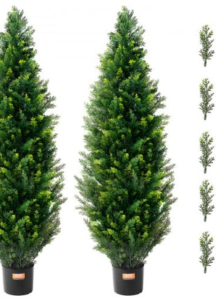 Artificial Cedar Topiary Tree, 48 inch Tall (2 Pieces), with Extra Leaves & Pot Faux Evergreen Fake Pine Cypress Trees Plant, UV Rated Artificial Greenery Set for Home Decor Indoor/Outdoor