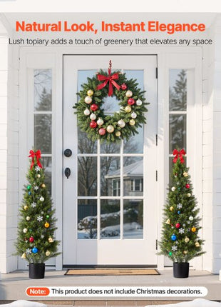 Artificial Topiary Cedar Trees, 48 inch 2 Set Faux Pine Shrubs Plants, Fake Silk Tree Look Real, Easy Assembly for Decor Front Porch Outdoor Patio Garden Balcony Backyard Indoor Office
