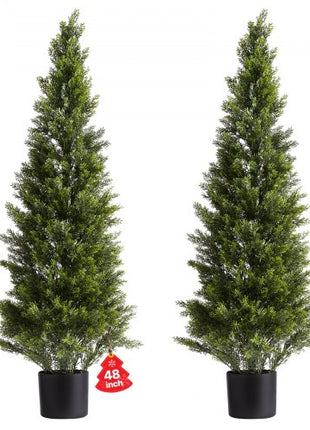 Artificial Topiary Cedar Trees, 48 inch 2 Set Faux Pine Shrubs Plants, Fake Silk Tree Look Real, Easy Assembly for Decor Front Porch Outdoor Patio Garden Balcony Backyard Indoor Office