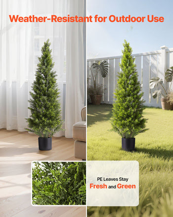 Artificial Topiary Cedar Trees, 48 inch 2 Set Faux Pine Shrubs Plants, Fake Silk Tree Look Real, Easy Assembly for Decor Front Porch Outdoor Patio Garden Balcony Backyard Indoor Office