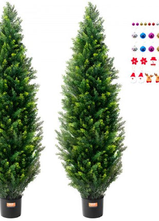 Artificial Cedar Topiary Tree, 60 inch Tall (2 Pieces), with Extra Leaves & Pot Faux Evergreen Fake Pine Cypress Trees Plant, UV Rated Artificial Greenery Set for Home Decor Indoor/Outdoor