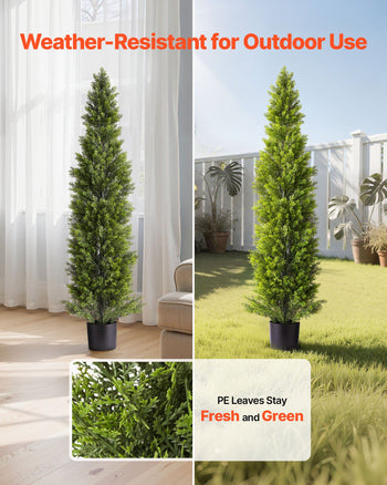 Artificial Topiary Cedar Trees, 60 inch 2 Set Faux Pine Shrubs Plants, Fake Silk Tree Look Real, Easy Assembly for Decor Front Porch Outdoor Patio Garden Balcony Backyard Indoor Office